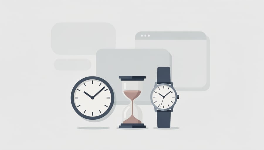 Hourglass and kitchen timer placed on a cutting mat beside a closed planner book